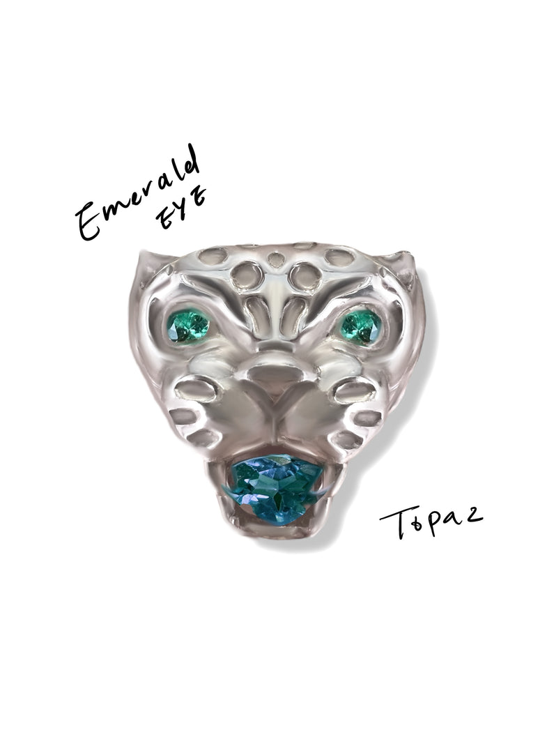 Panther Face - ♡ gem bite & gem eye ring